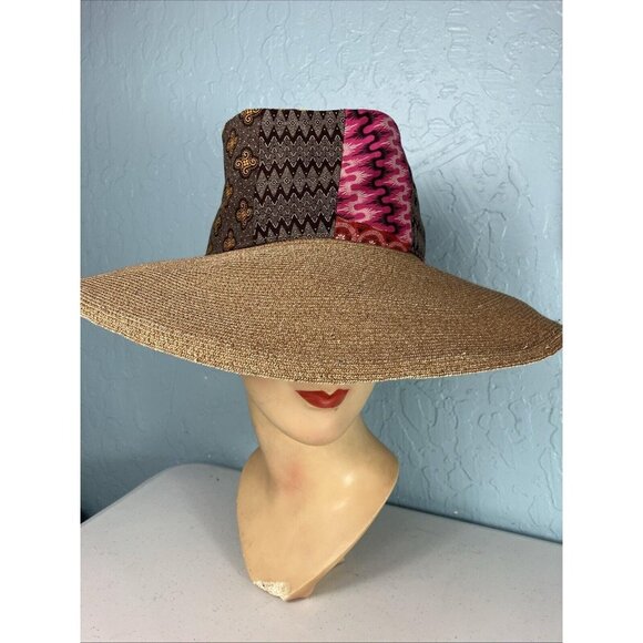 Albertus Swanepoel Open crown straw hat patchwork Fabric - Picture 1 of 5